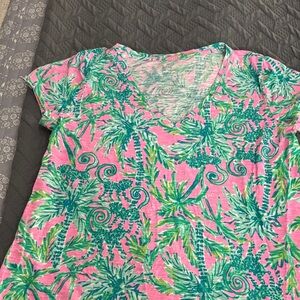 Lilly Pulitzer Pink and Green Tropical Short Sleeve Tee